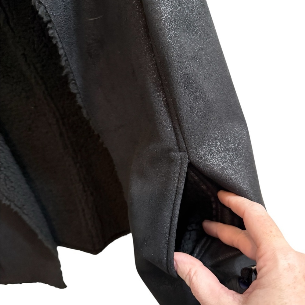 Style & Co Faux Suede Faux Fur Lined Draped Open Front Vest Women’s Size L Black - Picture 4 of 9